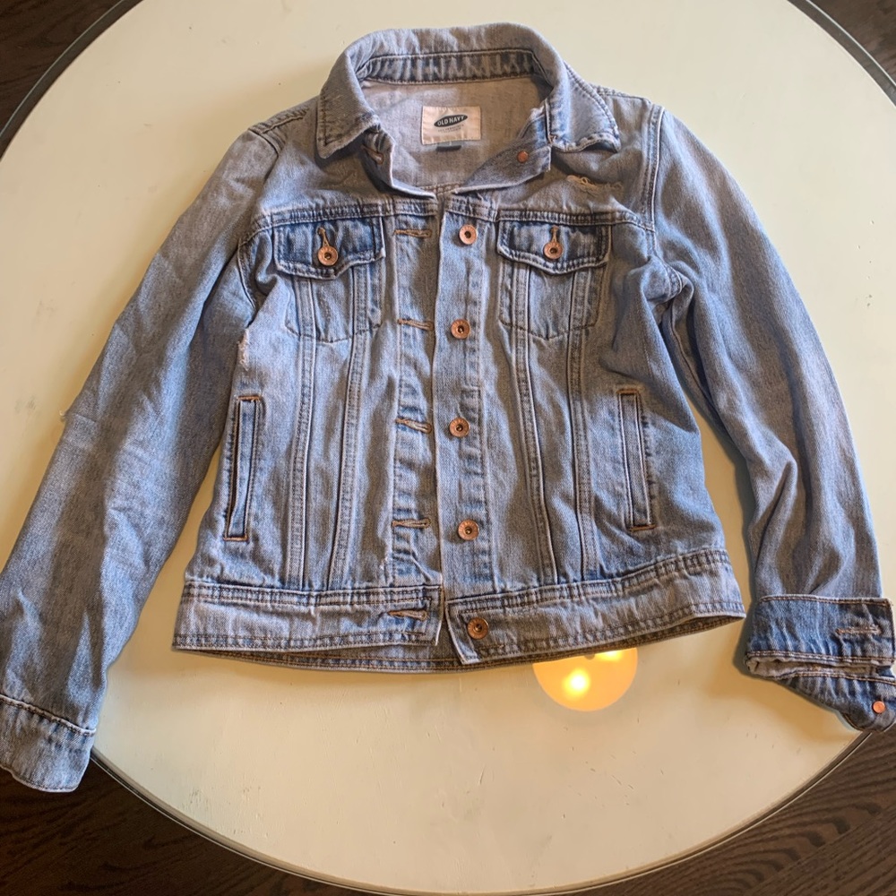 Distressed denim jacket, good condition!
